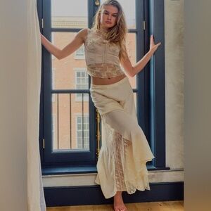 NEW Free People Cream Make You Mine Half Slip High Low Lace Skirt
